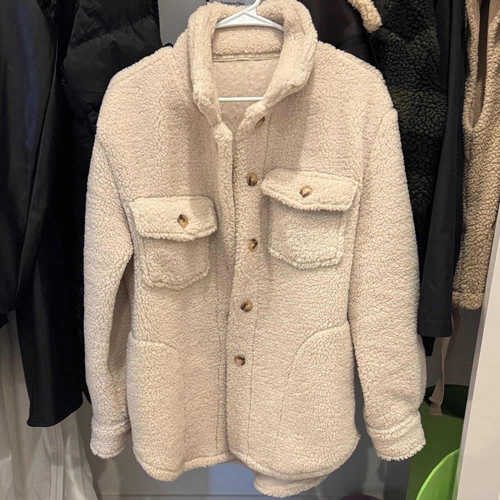 Cream Sherpa Button-Up Jacket